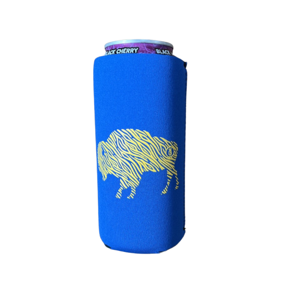 Gold Stripe buffalo Light Blue Tall Boy Koozie