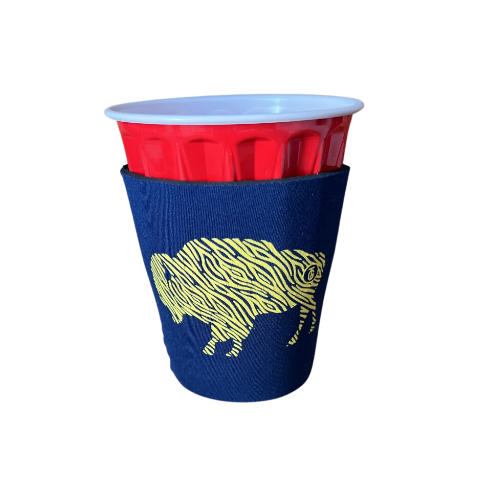 Gold Stripe Buffalo Light Blue Tall Boy Can Koozie