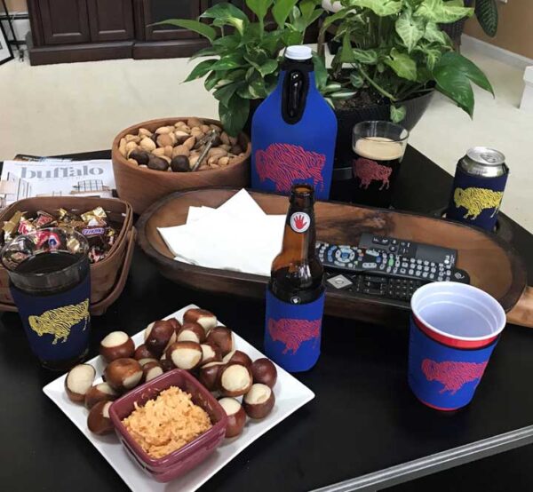 Red Stripe Buffalo Yellow Stripped Buffalo Sports Koozies - Traveling GRowler